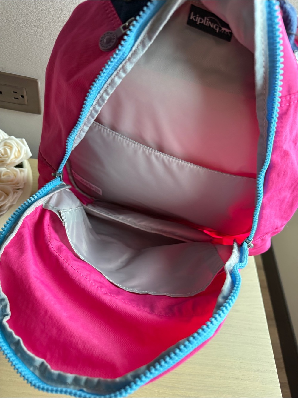 Kipling Seoul Backpack Azalea Pink Color Block NWT Lightweight School Travel Bag - Picture 7 of 7